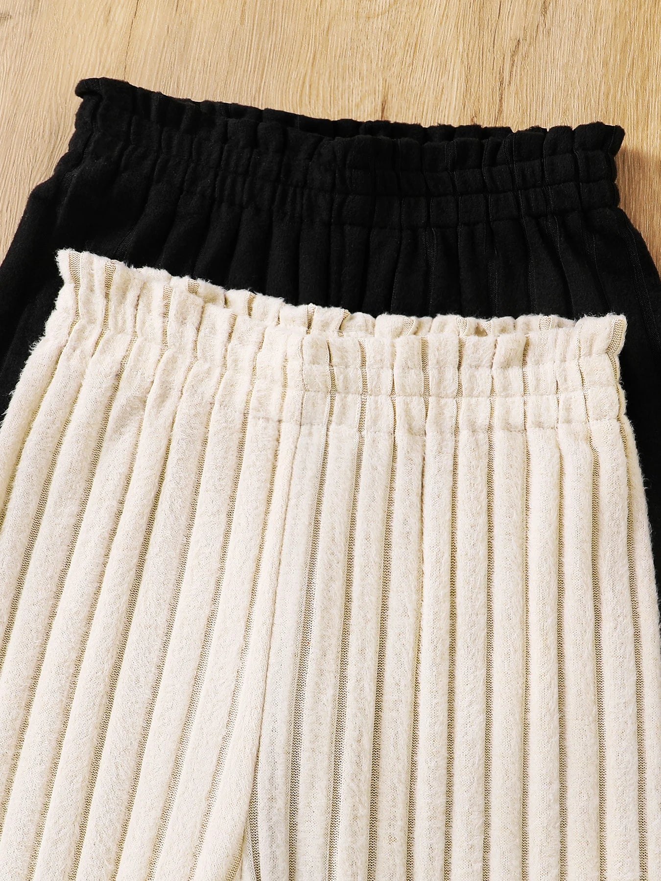 Girls 8-12Y Summer Wide Leg Pants Breathable Cool Fabric Non-Irritating Flat Seams Black & Beige Casual Trousers 2PC Set