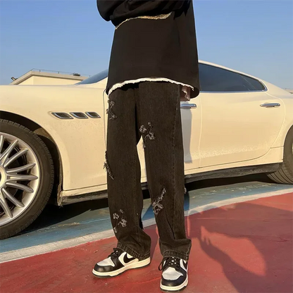 Men Straight Leg Denim Jeans Male New Fashion Casual Loose High Street Y2k Pants New Wide Leg Hip Hop Black Blue Pants