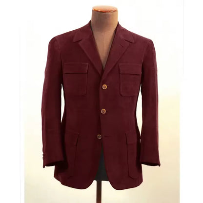 Men Suit Jacket Faux Suede Blazer Single Breasted Elegant Casual Suit 4 Pockets Comfortable Work Business Outfit Slim Fit Stylis