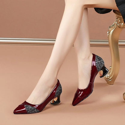 Women'S 4cm High Heels Elegant Fashion Red Pointed Toe Dress Office Shoes Wedding Bridal Loafers Party Shoes