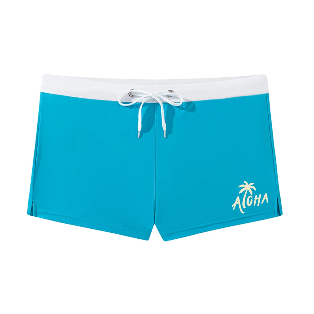 Men's Elastic Quick Dry Printed Swim Trunks Summer Beach Vacation Swimming Surfing Drawstring Swimsuit Beach Casual Wear