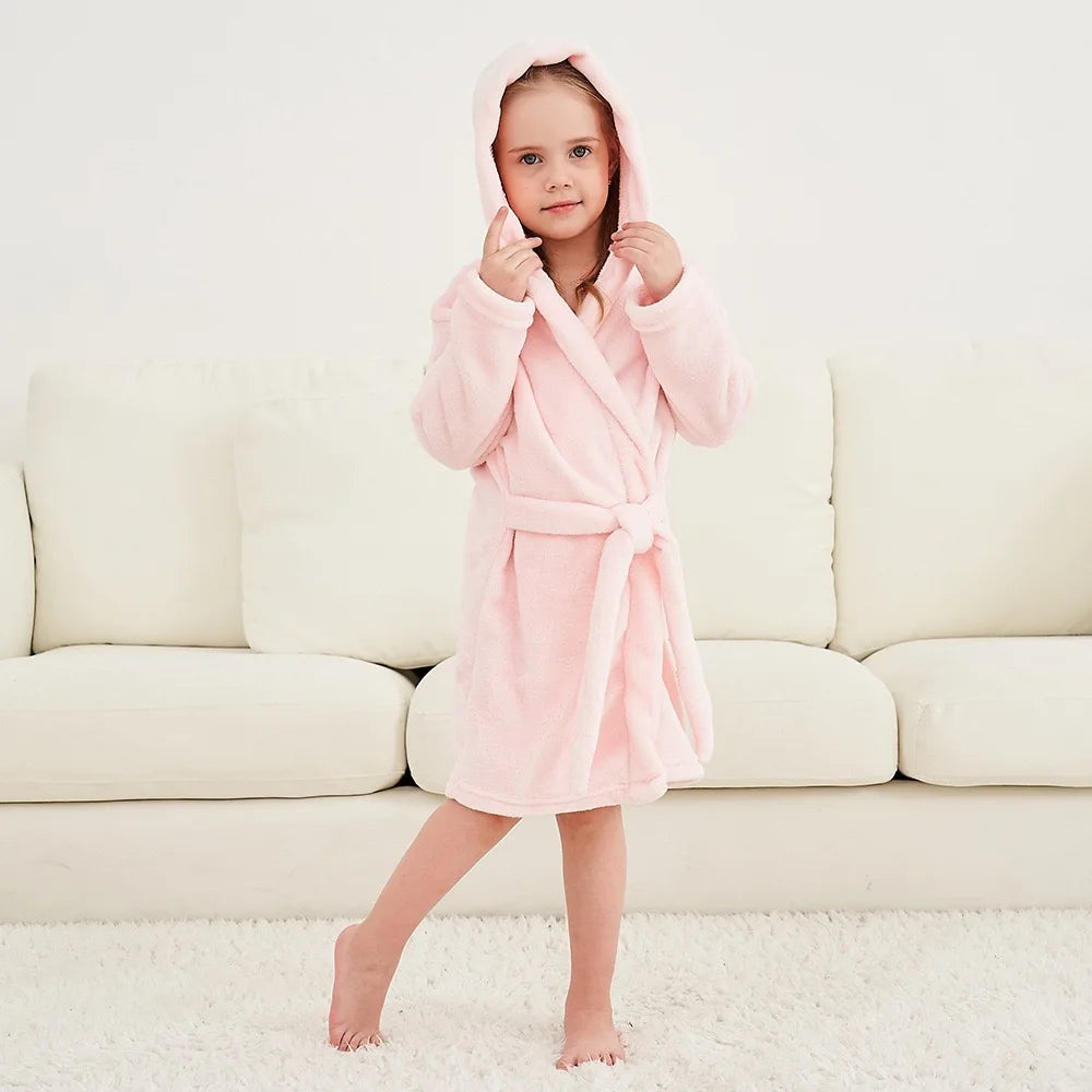 Children's Pajamas Bathrobes Girls Solid Color Soft Robe Personalized Princess Sleepwear Warm Loungewear Home Clothes 2-8Years