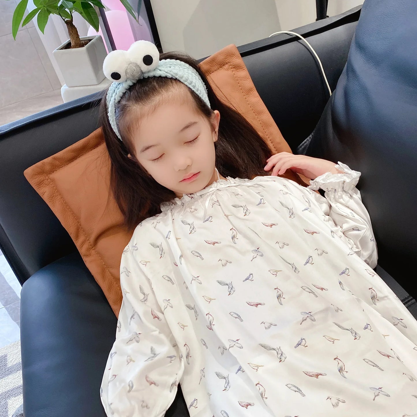 Girls Pajamas Set 2025 Spring And Summer New Blue Lace Lace Children's Home Clothing Cotton Printed Pajamas Children's Clothing