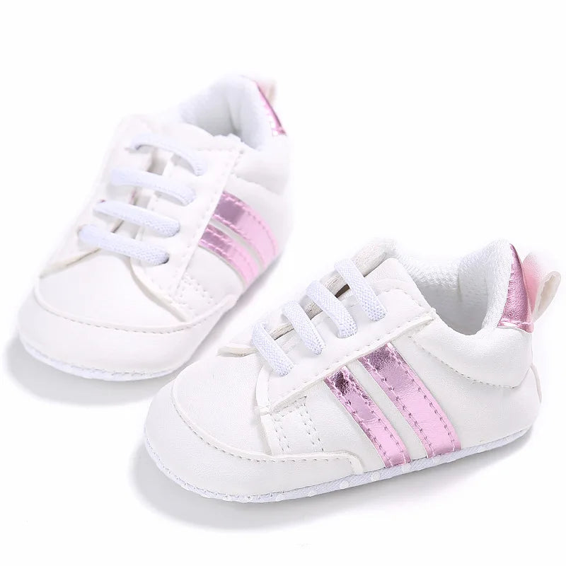 Newborn Baby Boys Shoes for 1 Year Footwear with Striped Infant Casual PU Leather Toddler Soft Sole Girls Sneakers First Walkers