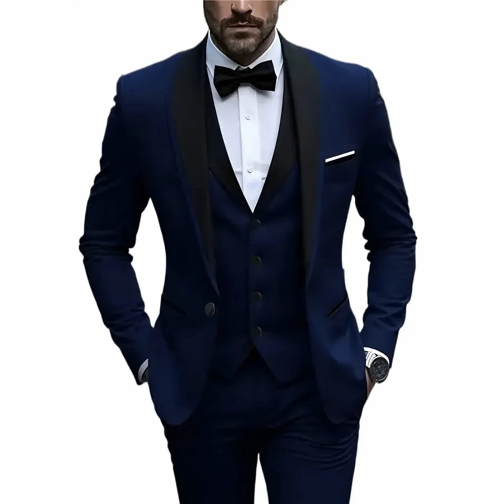 Men's 3pcs Suit Set, Jacket + Vest + Pants, Fashionable High-Quality, Suitable for Weddings, Parties and Formal Occasions