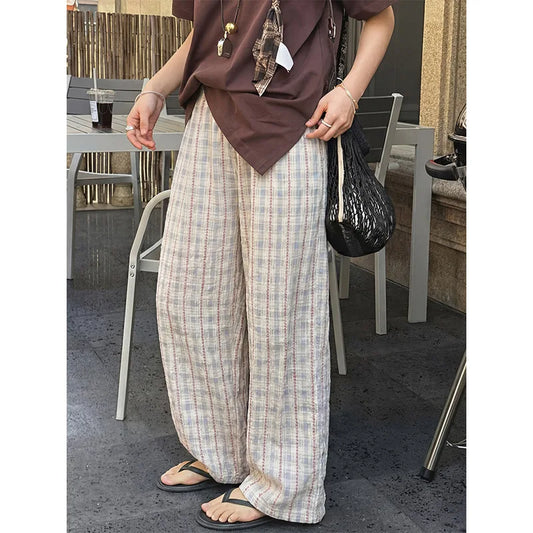 Girls' Floral Plaid Cotton Yarn Pajama Pants Women's Summer New High-end Casual Home Pants
