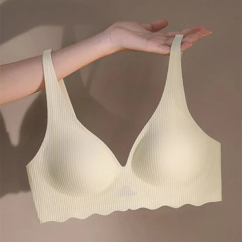 Cool Underwear for Women with Thin Cup Without Marks and Breathable Beauty Back Gathering One-piece Deep V Soft Support Bra