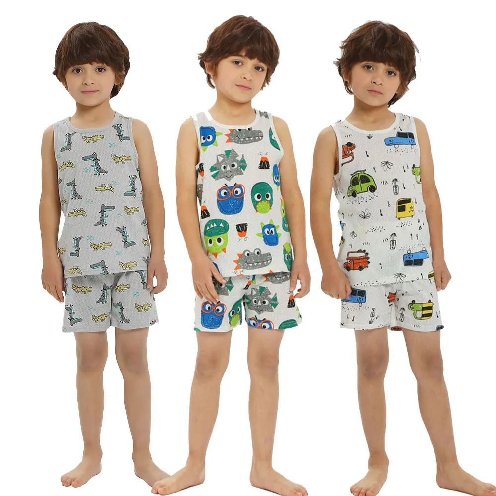 Girls Pajamas Sets 0 to 1 2 3 4 5 6 7 8 9 Years Cute Cat Print 100% Cotton Cartoon Boys Pyjamas Dino Kids Children Home Clothing