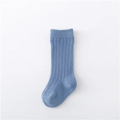 0-5Years Kids Boys Girls Socks Cotton Solid Striped Soft Baby Knee Long Children's Socks School Sport Baby Boy Sock 12 Color