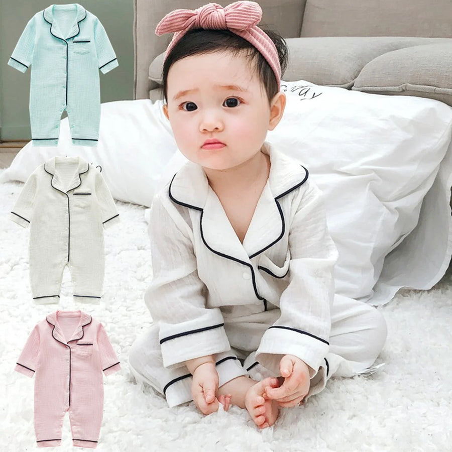 Muslin Cotton Baby Bodysuit Clothes Toddler Cartoon Pajama Rompers Newborn Jumpsuits Infant Boys Girls Long Sleeve Outfits