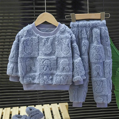 Baby Girls Clothes For Children Clothing Sets Autumn Winter Kids Boys Plus Fleece Warm Sweater Tops Pants 2pcs Outfits Suit