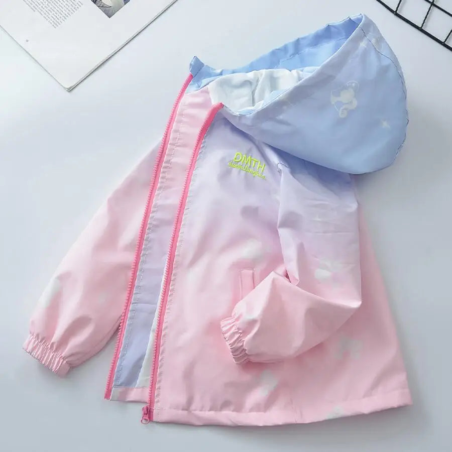 2023 Teenager Girls Jacket Fashion Casual Gradient Hooded Coat Boys Blazer Spring Autumn Windproof Sweet Coats Windbreaker