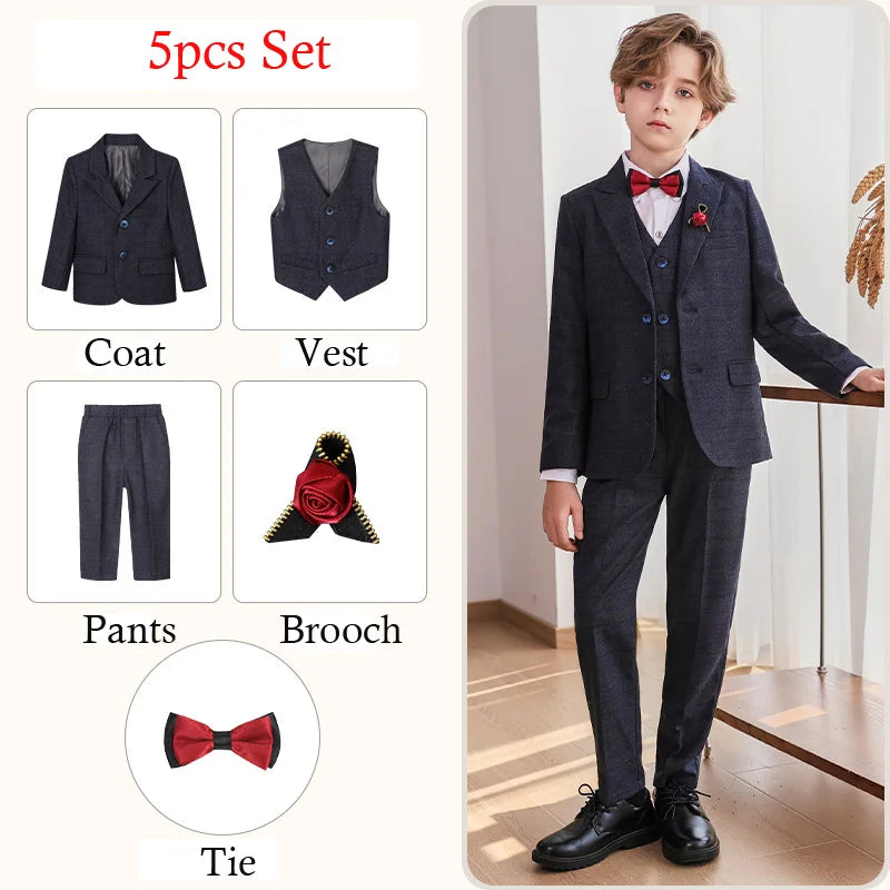 Child Boy Wedding Suit 1-14 Years Teenage Boy Suits Outfits Set Spring Autumn Elegant Boy Formal Performance Costume Suit Set