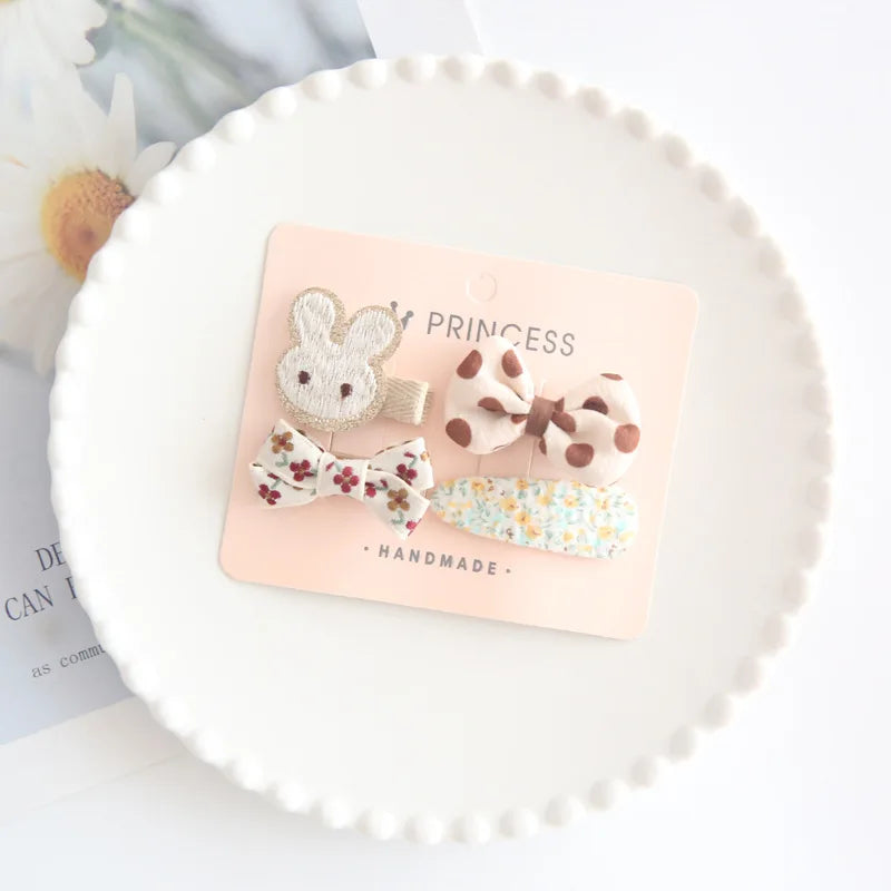 4pcs/set Mini Baby Girl Hair Clip Cute Floral Bow Bunny Princess Hairpin for Toddler Girl Lovely Bang Side Clip Hair Accessories