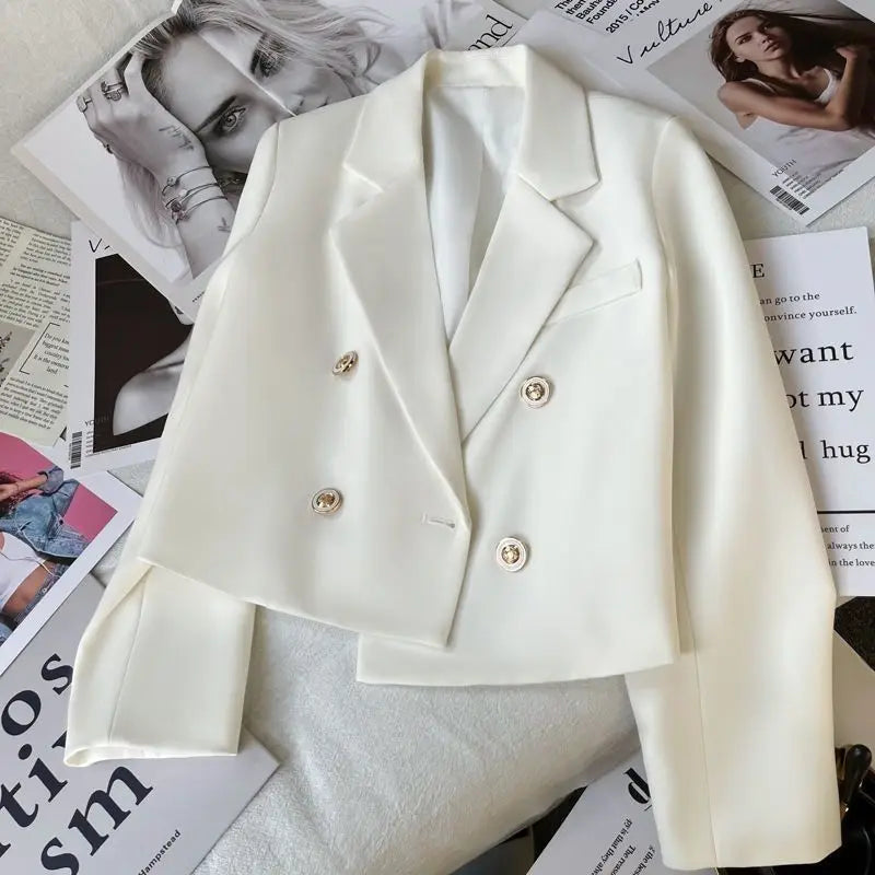 Autumn Girls short Blazer Coat White Black Fashion kids Double Breasted Suit Jacket Veste Pour Enfant Casaco Infantil Menina