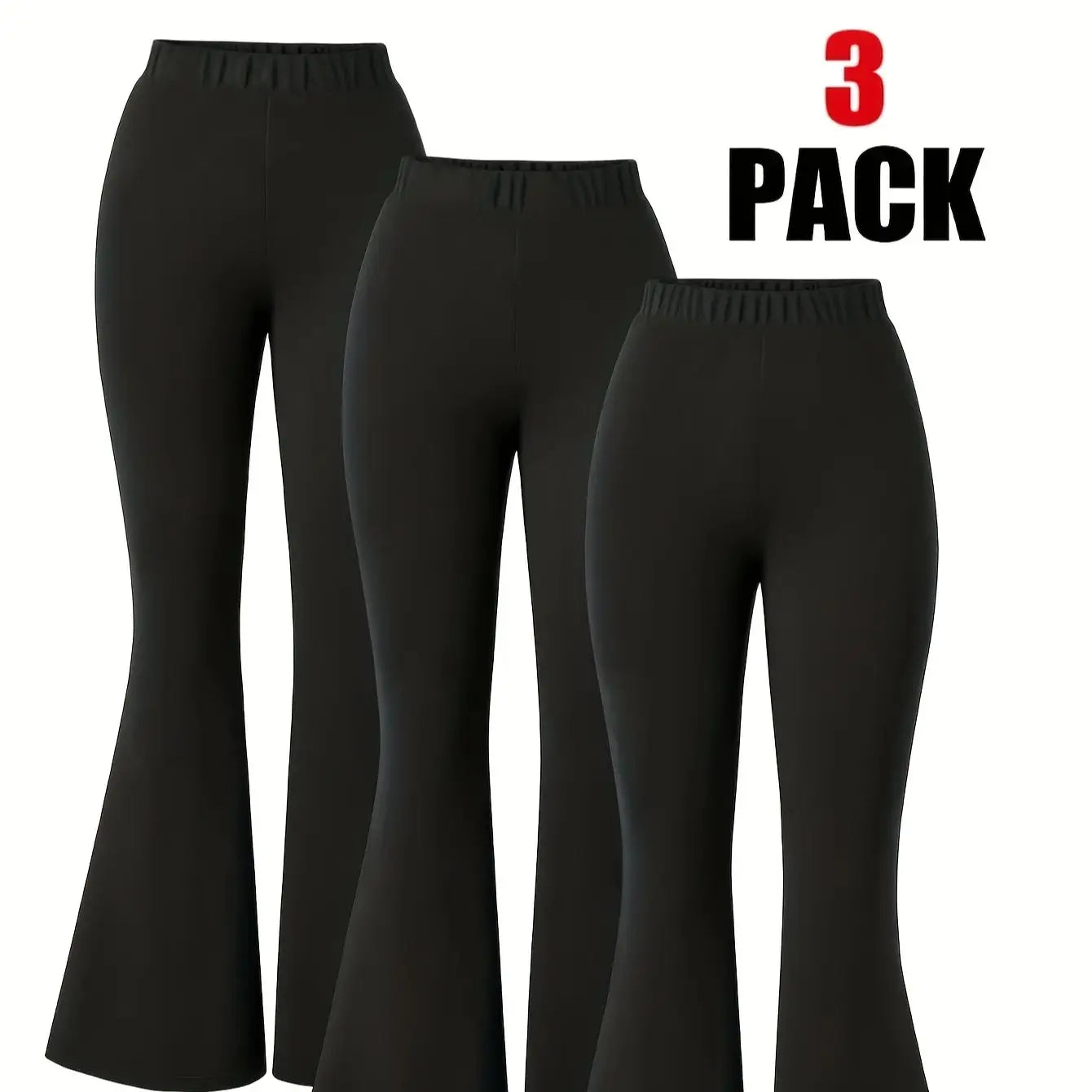 Girls' Black Bell-Bottom Pants 3-Piece Set, Suitable for Girls, Black Casual Sports Comfortable and Fashionable Pants Set, Suitable for Girls Aged 3-11, for Home, Outings, and School Wear