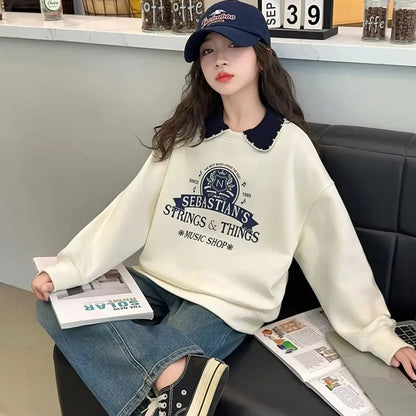 New Spring School Girls Sweatshirt For Teens Cotton Long Sleeve T-shirt Children Turn Down Collar Sweat-shirt Clothing 5-14Y