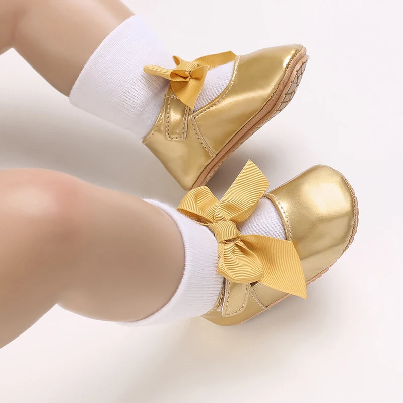 Baby Girl Shoes Bow Flats Toddler Sandals Non-slip Soft Sole Newborn Formal First Walkers Christening