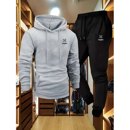 Men's Casual Two-Piece Suit Long Sleeve Hoodie Sweatshirt and Long Pants with Pockets Autumn Winter Regular Fit Outdoor Wear