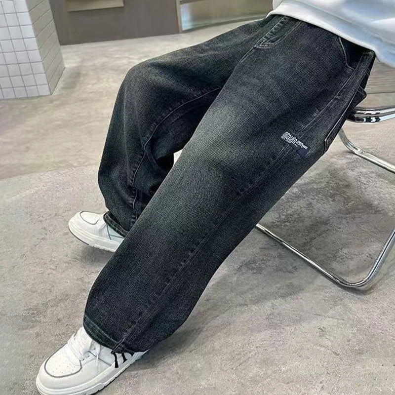 Teenage Boys Denim Pants Spring Autumn Kids Fashion Letter Jeans Pants Casual Loose Straight Trousers for 4-14 Years Old