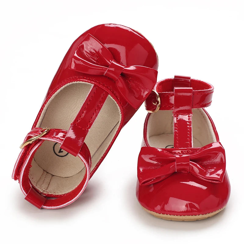 Girls' Princess Shoes Red Shoes Butterfly Bow Shiny Surface Walking Shoes Ladies' Baby Shoes Baby Shoes For Going Out Low