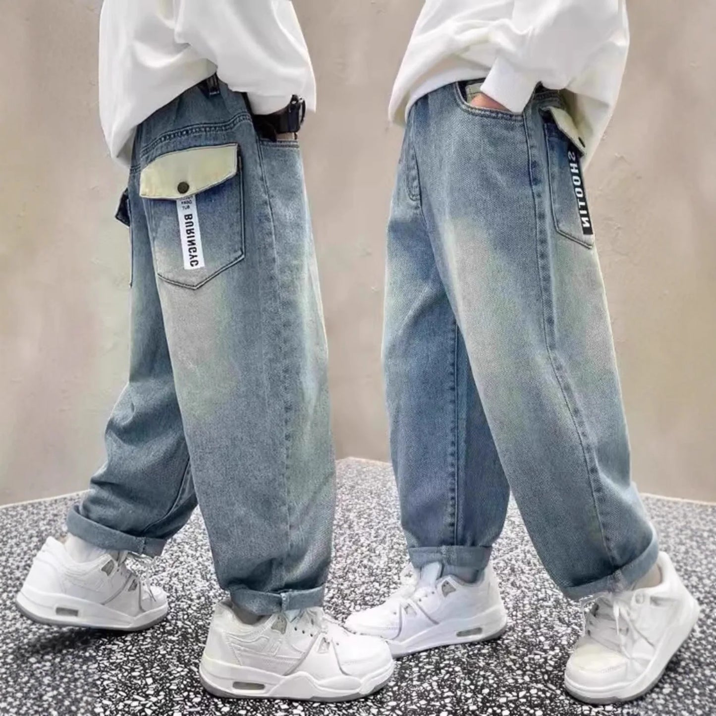 High Quality Big Boy Jeans Denim Pants Kids Casual Wide Straight Jeans Elegant Baby Child Denim Trousers 5 6 7 8 9 10 11 12 14 Y