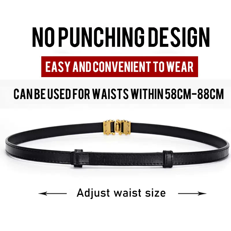 Fashion Genuine Leather Slim Waist Gold Buckle Adjustable Women Belts Wild Skinny Dress Jeans Decorative Straps Waistbands