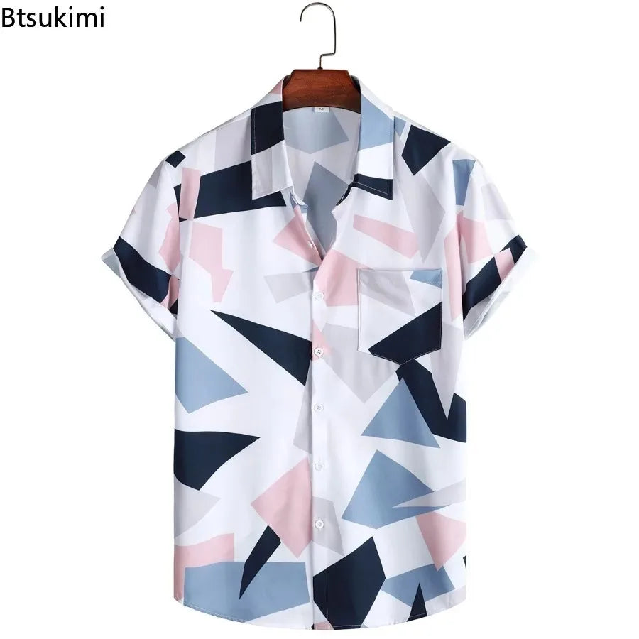 Men's Summer Hawaiian Style Loose Short Sleeve Casual Shirts Fashion 3D Print Vacation Beach Shirt Tops Breathable Blouses Male