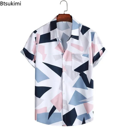 Men's Summer Hawaiian Style Loose Short Sleeve Casual Shirts Fashion 3D Print Vacation Beach Shirt Tops Breathable Blouses Male