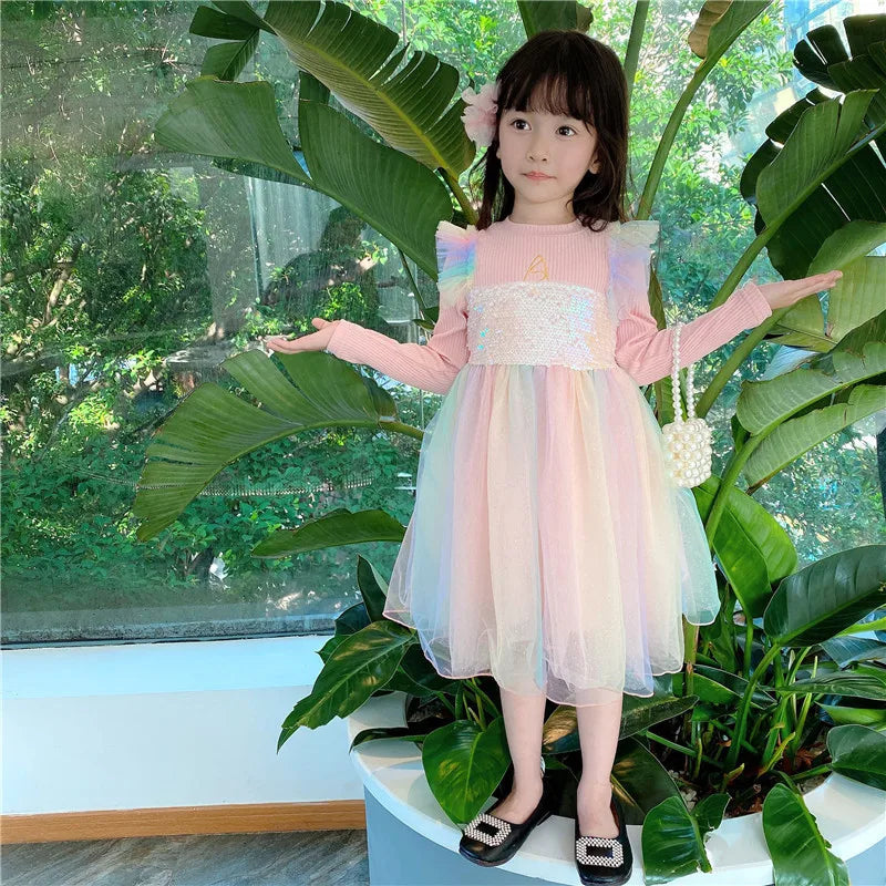 Girls Casual Dresses New Mesh Dresses for Girls Autumn Winter Wedding & Casual Kids Clothes for 2-7 Years