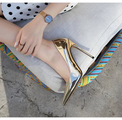 High Heels for Women ELEGANT Sweet Fashion British Style Slip-On 12CM Thin Heels Pointed Toe Office Career Women Shoes Gold 46