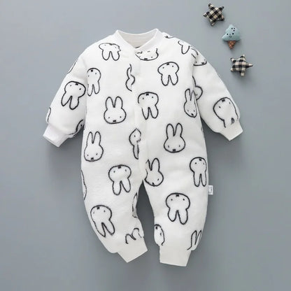 Baby Boy Autumn Winter Warm Pajamas 0-18 Months Infant Girl Flannel Comfortable Jumpsuit Kid Soft Skin-friendly Outwear Romper