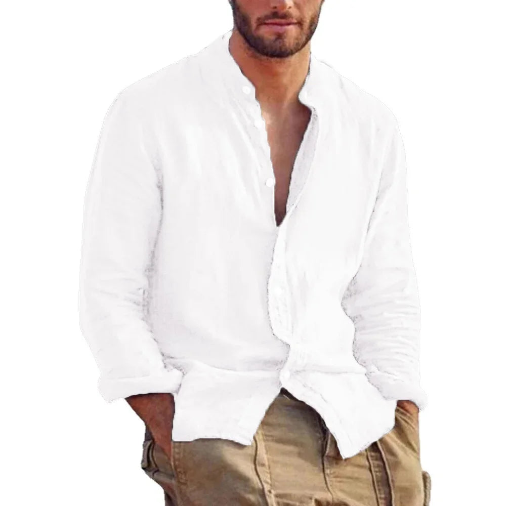 Men's Casual Cozy Shirts Fashion Solid Color Long Sleeve Shirt Versatile Daily Outdoor Wear  Thin Basic Comfortable Male Tops