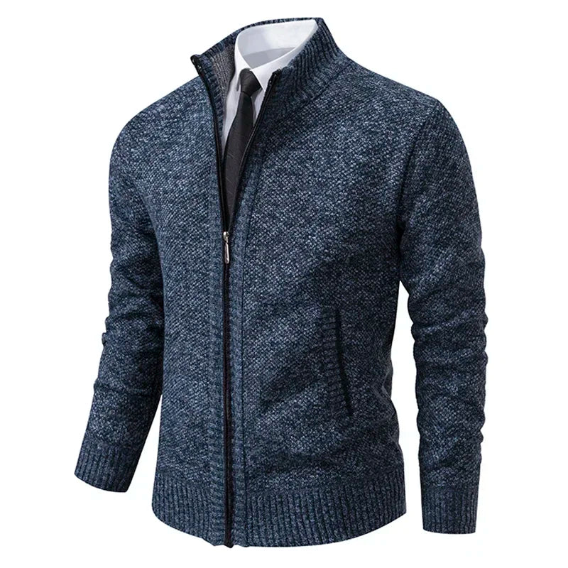 Men Cardigan Sweater 2025 Autumn Winter Keep Warm Thicken Solid Casual Stand Collar Zip Knitwear Fleece Jacket Coat Men Clothing