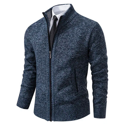 Men Cardigan Sweater 2025 Autumn Winter Keep Warm Thicken Solid Casual Stand Collar Zip Knitwear Fleece Jacket Coat Men Clothing