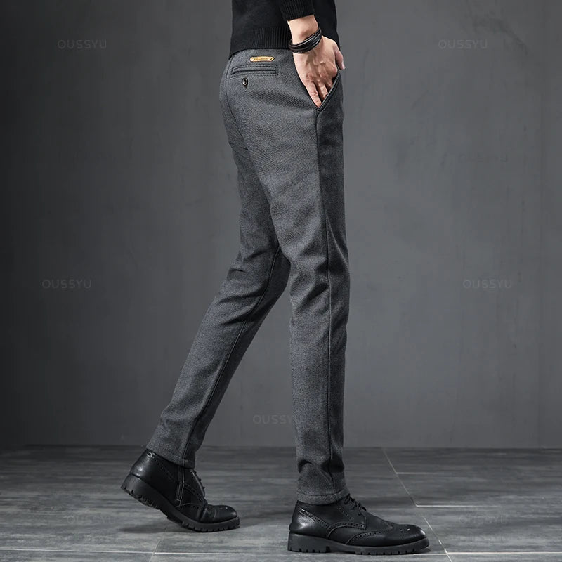 2025 Spring Autumn Business Dress Pants Men Elastic Waist Frosted Fabric Casual Trousers Formal Social Suit Pant Costume Homme