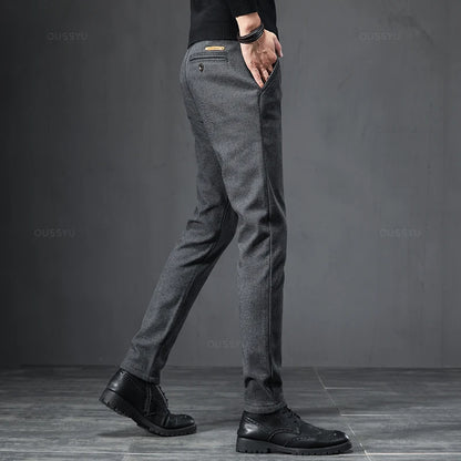 2025 Spring Autumn Business Dress Pants Men Elastic Waist Frosted Fabric Casual Trousers Formal Social Suit Pant Costume Homme