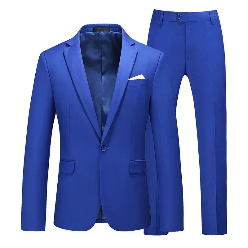 Men's Suits 2 PCS Sets Fashion Business Casual Formal Clothes Man Solid Slim Prom Party Blazer Coats+Trousers Sets Plus Size 6XL