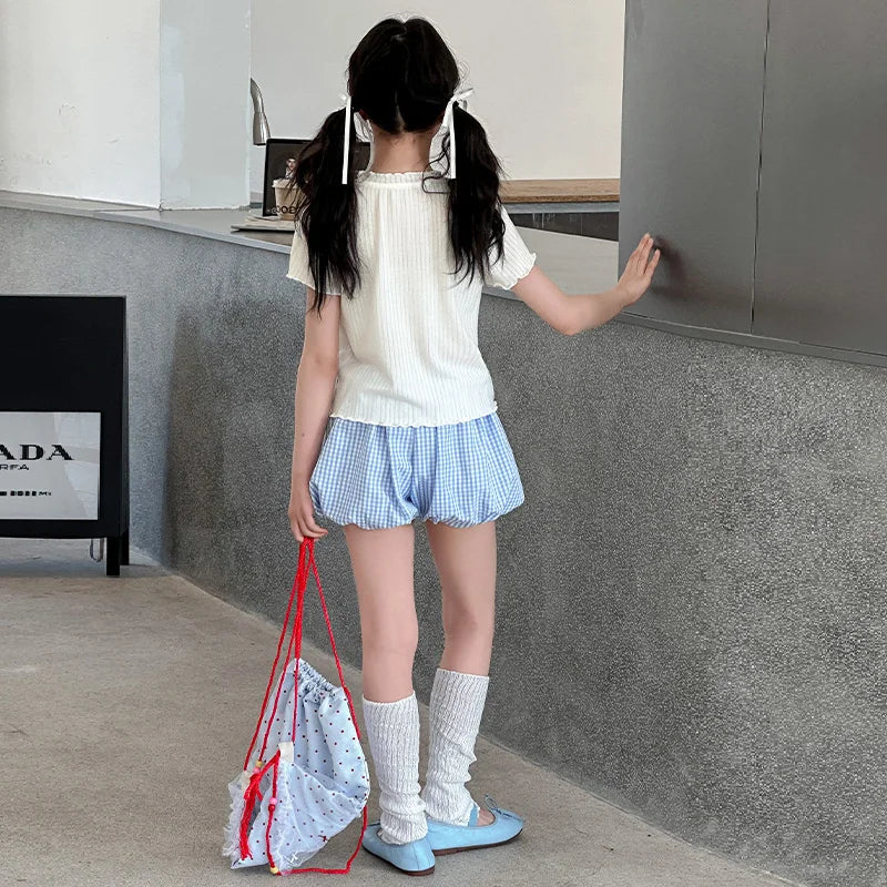 Teen Girls Clothing Sets of Clothes for Fitness Summer Outfit Korean Kids Clothing for Child Brief T-shirt Shorts 2PCS Suit 5-14