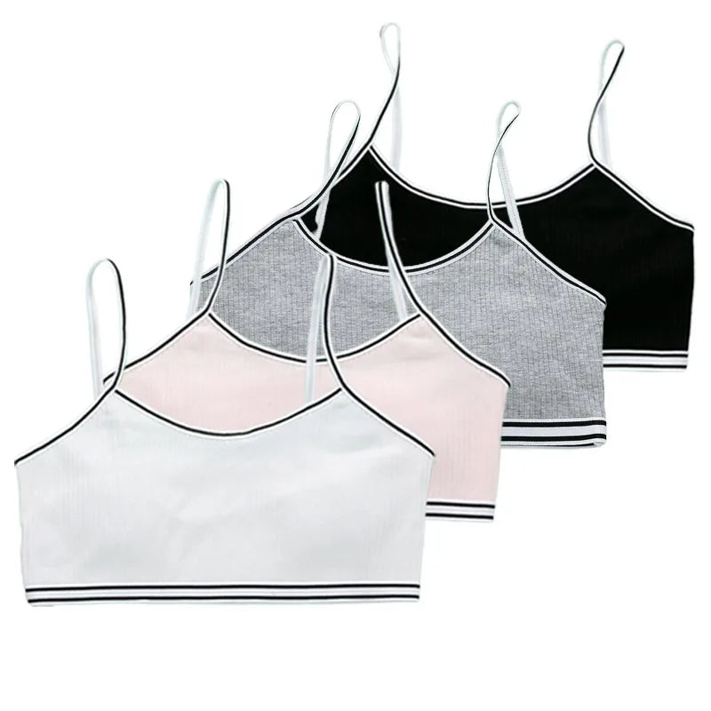 Girls Training Bras Panties Solid Kids Cotton Underwear Sets Teens Students Bra Vest and Panties Wireless Girls Cotton Bra 8-16Y