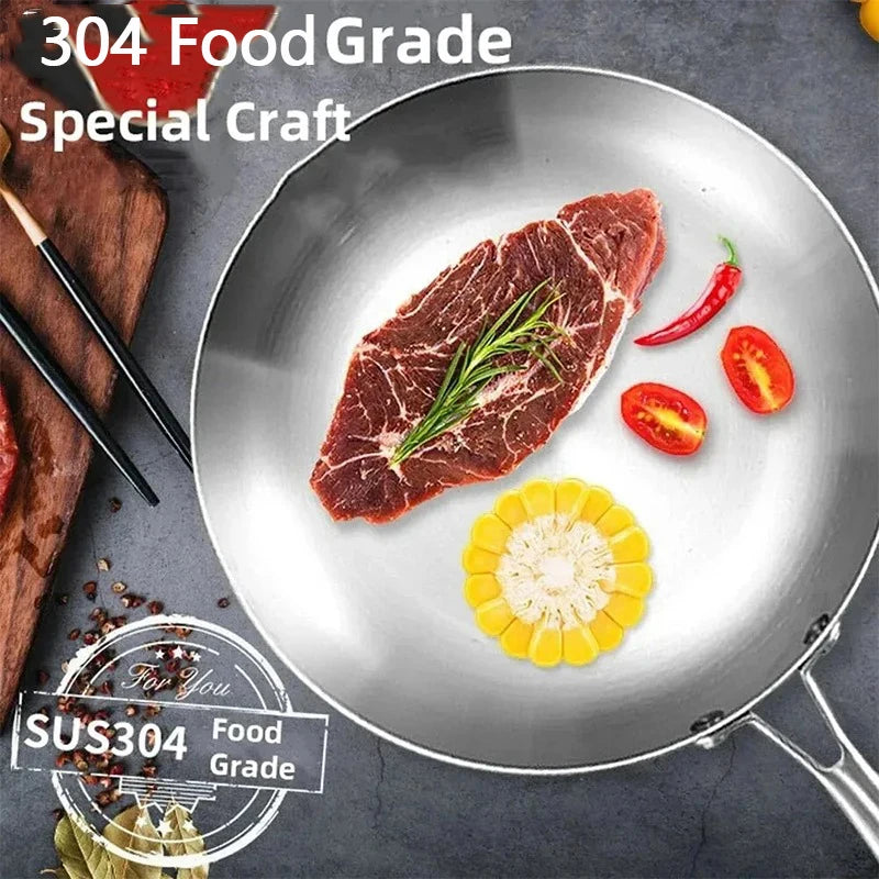 304 Stainless Steel Frying Pan NonStick Pan Fried Steak Pot Uncoated Kitchen Cookware For Gas Stove and Induction Cooker