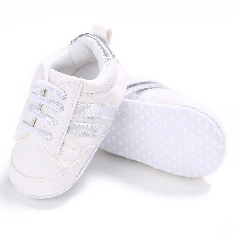 Newborn Baby Boys Shoes for 1 Year Footwear with Striped Infant Casual PU Leather Toddler Soft Sole Girls Sneakers First Walkers