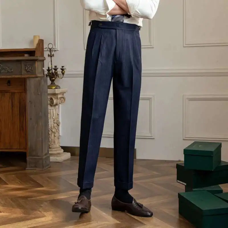 High Waist Business Dress Pants Men Ankle Length Office Social Slim Fit Suit Pant Classic Streetwear Trousers Pantalones Hombre