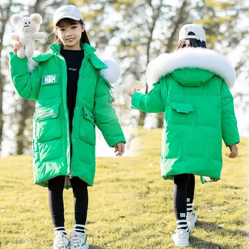 OLEKID 2025 Winter Girls Down Jacket Coat Hooded Thick Warm Teenage Girl Outerwear Coat 5-14 Years Kids Girl Down Jacket Outfit