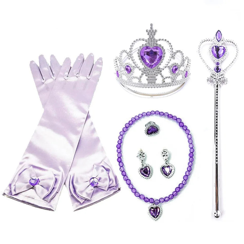 Girl Princess Accessories Kids Elsa Anna Wig Elza Gloves Necklace Earring Photography Props Children Cosplay Play Party Supplies