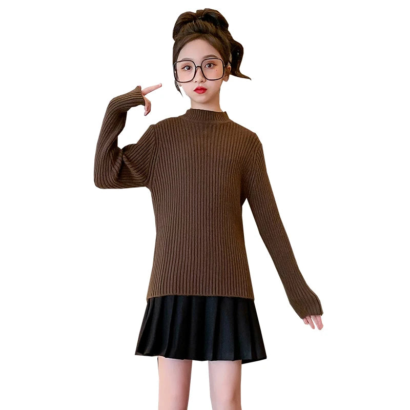 Fashion Spring teen Girls Sweaters Knit Pullover kid Tops Turtlrneck 3-14 Years Children Clothing winter Warm Sweater pull fille