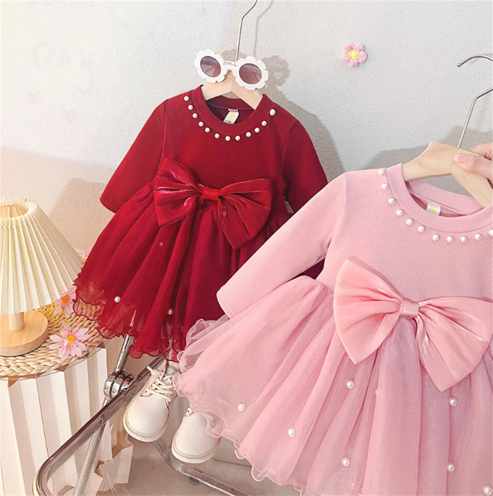 Baby Girl Princess Dress Autumn Toddler Bow Mesh Dresses for Girls Clothing 1st Birthday Party Dresses Newborn Baby Clothes