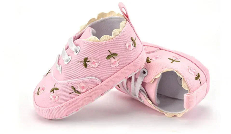 Baby Girls Shoes White Pink Floral Embroidered Soft Soles Shoes Prewalker Walking Toddler Casual Kids Shoes For Dropshipping