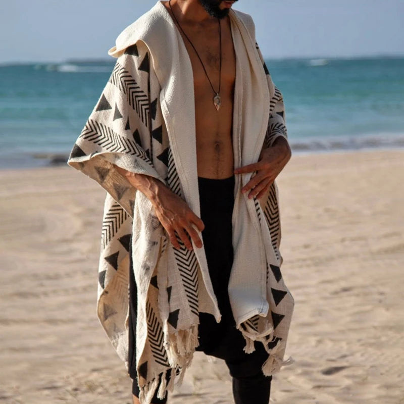 Vacation Seaside Beach Casual Loose Mens Robes Summer Outdoor Leisure Breathable Sunproof Cloaks Men Ethnic Printed Cardigans