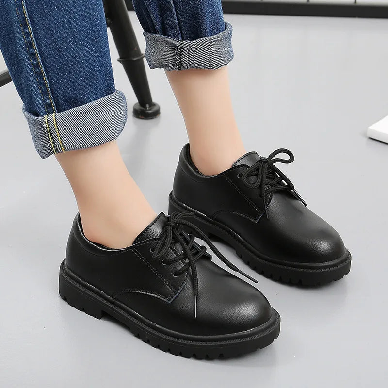 Boys Shoes Children Leather Shoes For Big Kids Teenagers Size 27-38 For Big Boy Formal Wedding Shoes British Style Simple Black